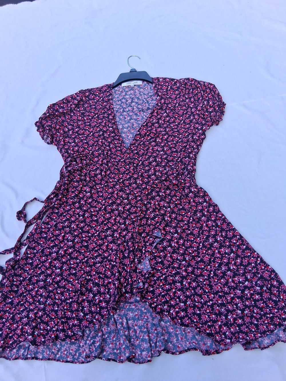 Diane Von Furstenberg Black Mini Dress with Pink Floral Print